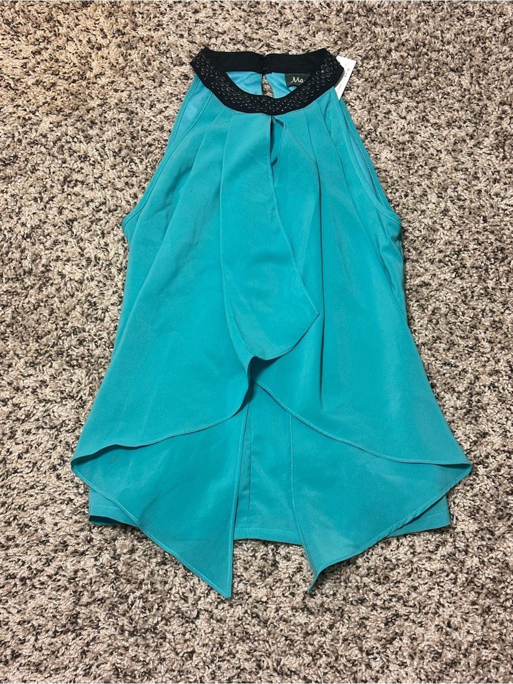 Teal Layered Halter Top with Embellished Neckline